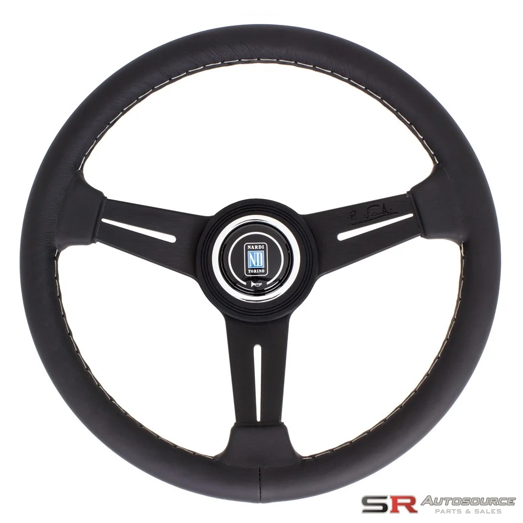 Nardi Classic Steering Wheel – 330mm Black Leather (Black Spokes and Grey Stitch)