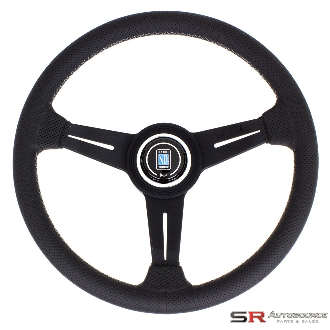 Nardi Classic Steering Wheel – 340mm Black Leather (Black Spokes and Grey Stitch)